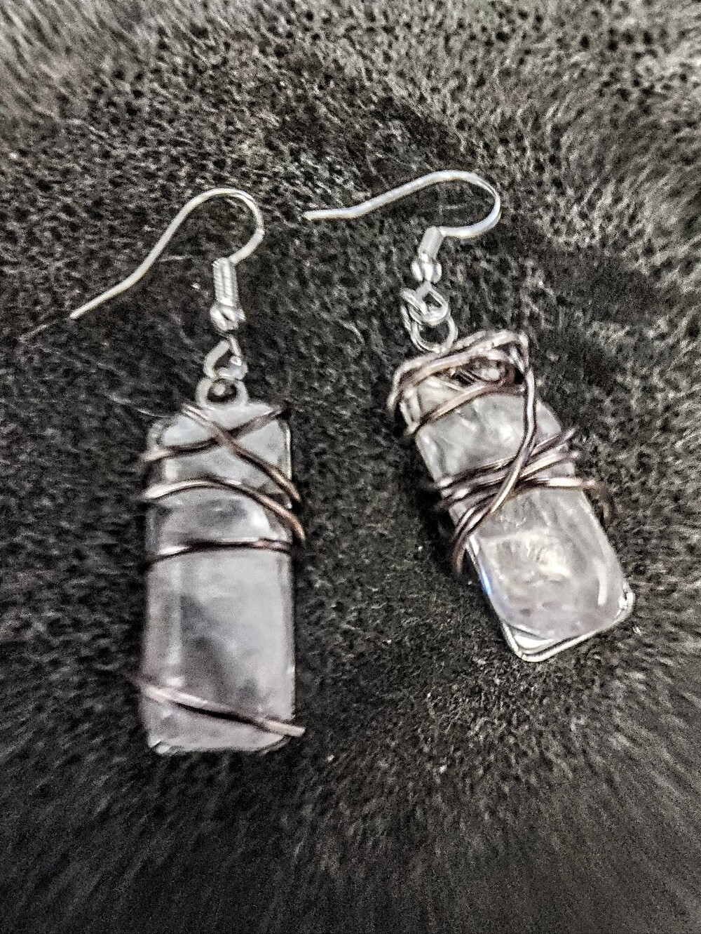 Rose Quartz Wire-Wrap Dangle Earrings - Pink